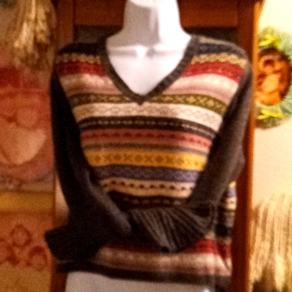 NWOT,Vintage 80s, Vest Style, Long Sleeved "V" Neck, Multicolored Sweater